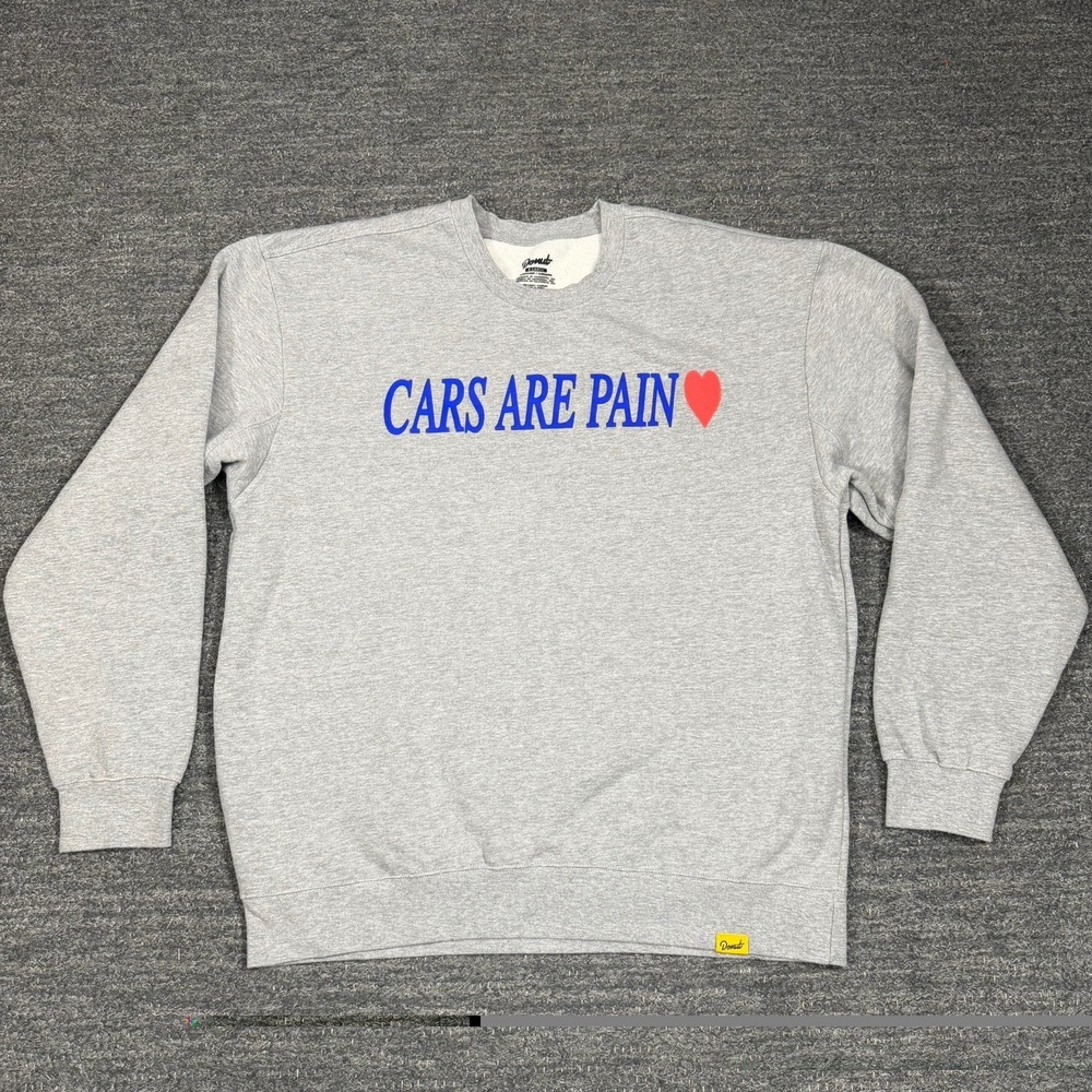 Donut Media Sweatshirt XL Gray Cars Are Pain Graphic Crewneck YouTube Merch JDM